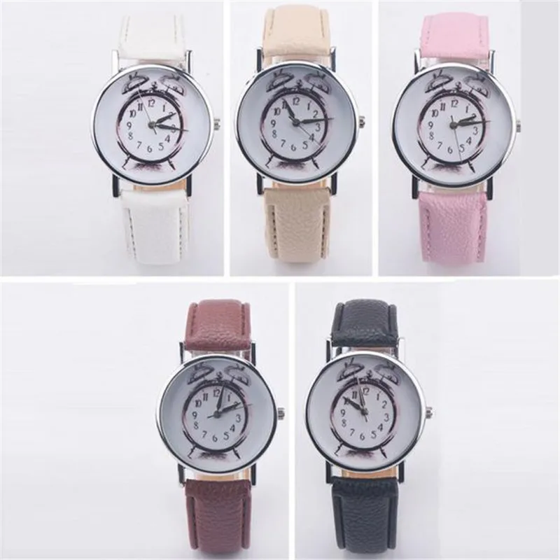 Fashion Women Leather Alarm clock printing Analog Quartz Vogue Wrist Watch Casual Watch Clock Montre Femme #2AP26 (9)