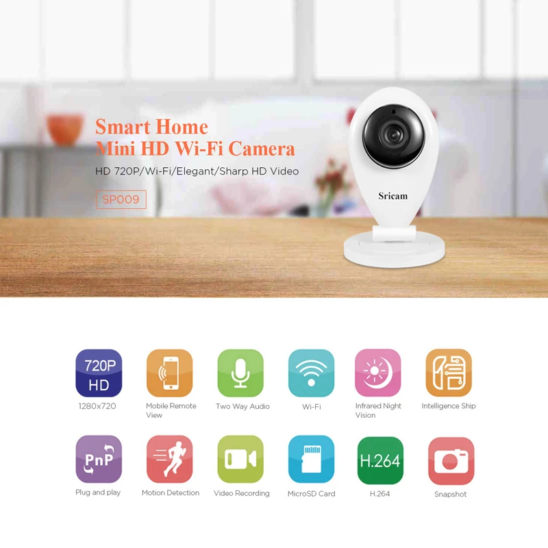 

New Sricam Mini SP009&SP009A HD 720P WI-FI P2P IP Camera Baby Monitor Smart Onvif Motion Detection Wireless surveillance camera