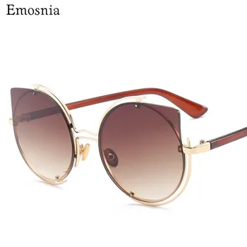 

EMOSNIA Brand Ladies Cat eye Round Sunglasses Women Gradient Sun Glasses For Woman Gold Metal Frame Eyewear Female Shades Borwn