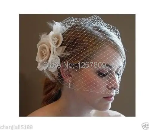 

Hot sale design Ivory Blusher Birdcage Veil With the Champagne Bridal Veil Bridal Accessories