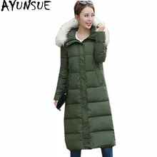 AYUNSUE женские пуховики енот меховой воротник с капюшоном пальто женская зимняя куртка Женская Стеганая Длинная Куртка парка Mujer WXF421