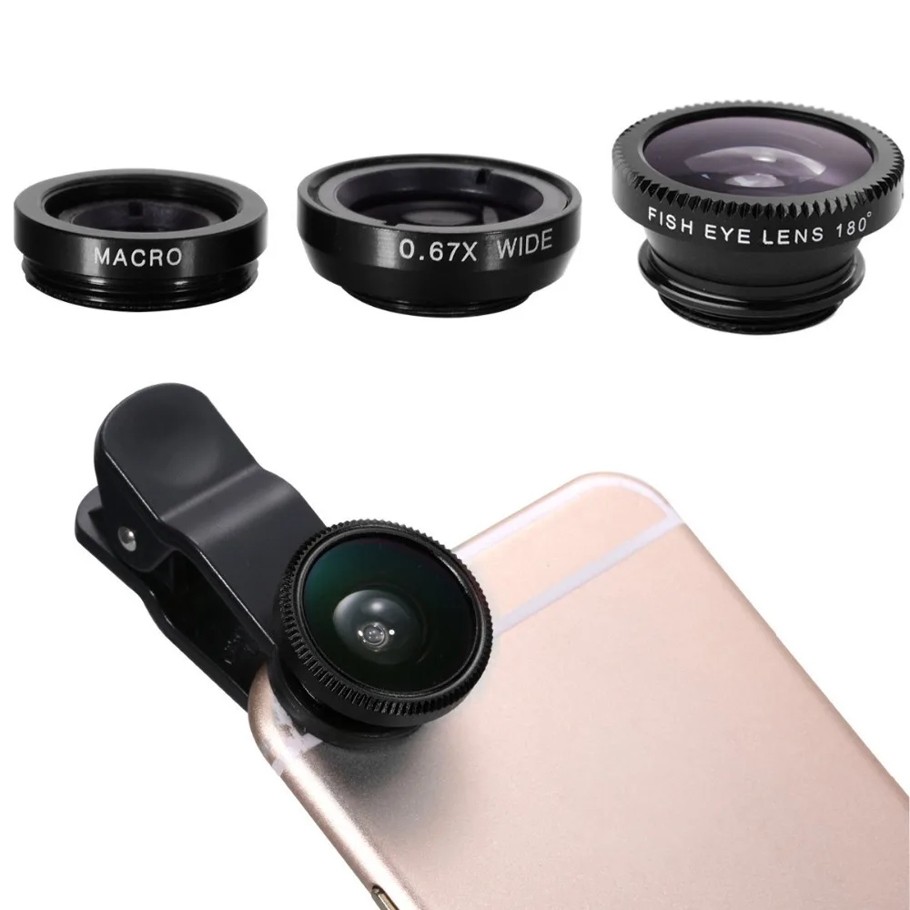 Fisheye Lens 3 in 1 mobile phone lenses fish eye +wide