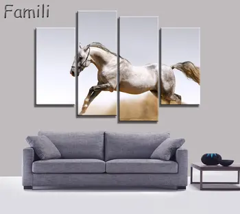 

4 Panels Running Horse Canvas Painting Modern Oil Painting Wall Art Picture For Home Wall Art Decor Canvas Art With