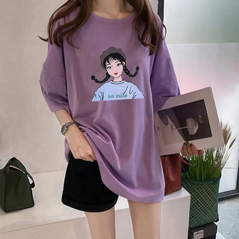GUUZYUVIZ Повседневная футболка женская плюс размер с принтом Camiseta Mujer Лето Футболка женская Свободная белая с круглым вырезом Женская футболка