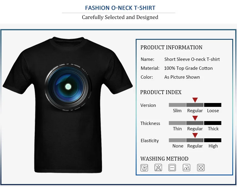 T-shirts Summer Short Sleeve Special Round Neck Cotton Tops Shirts Design Fall Camera Lens Clothing Shirt for Men Top Quality Camera Lens