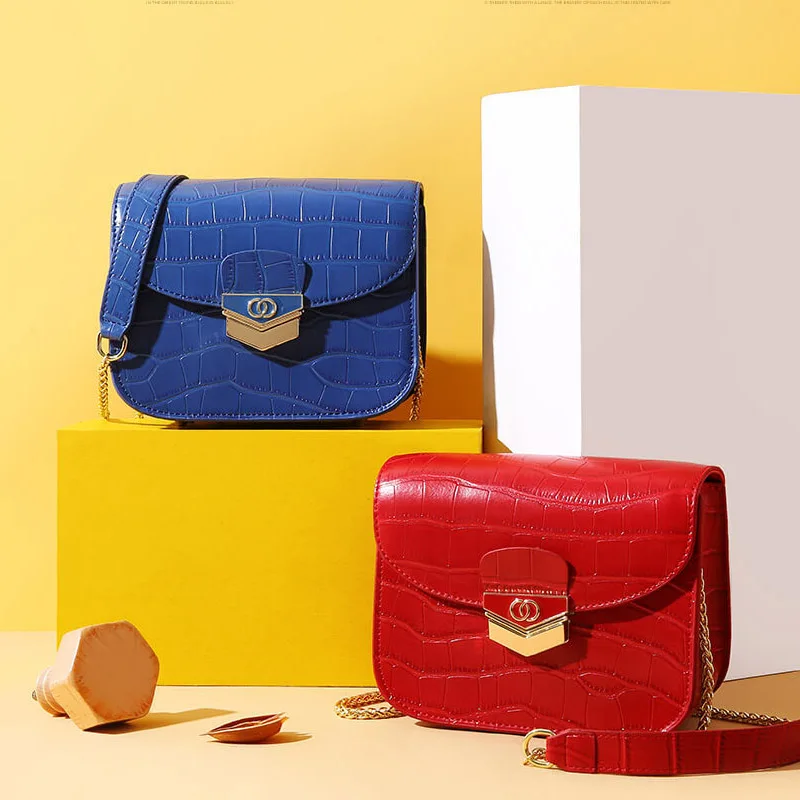 

Women's new crocodile pattern leather chain simple small square bag Foreign style texture leather mini crossbody bag
