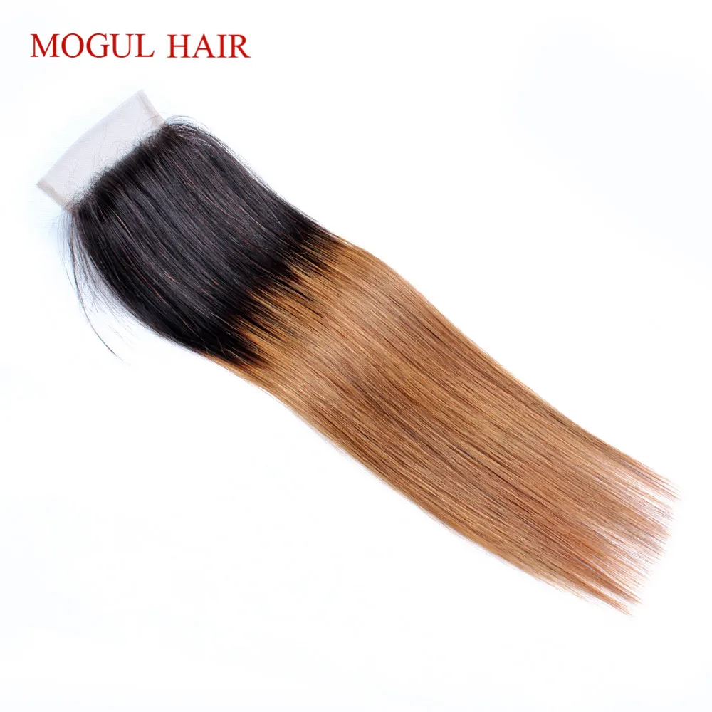 Peruvian Straight Hair 4*4 Lace Closure in MOGUL HAIR Color 2 Dark Brown Remy Human Hair with Ombre Honey Blonde and Natural Black Shades image 5