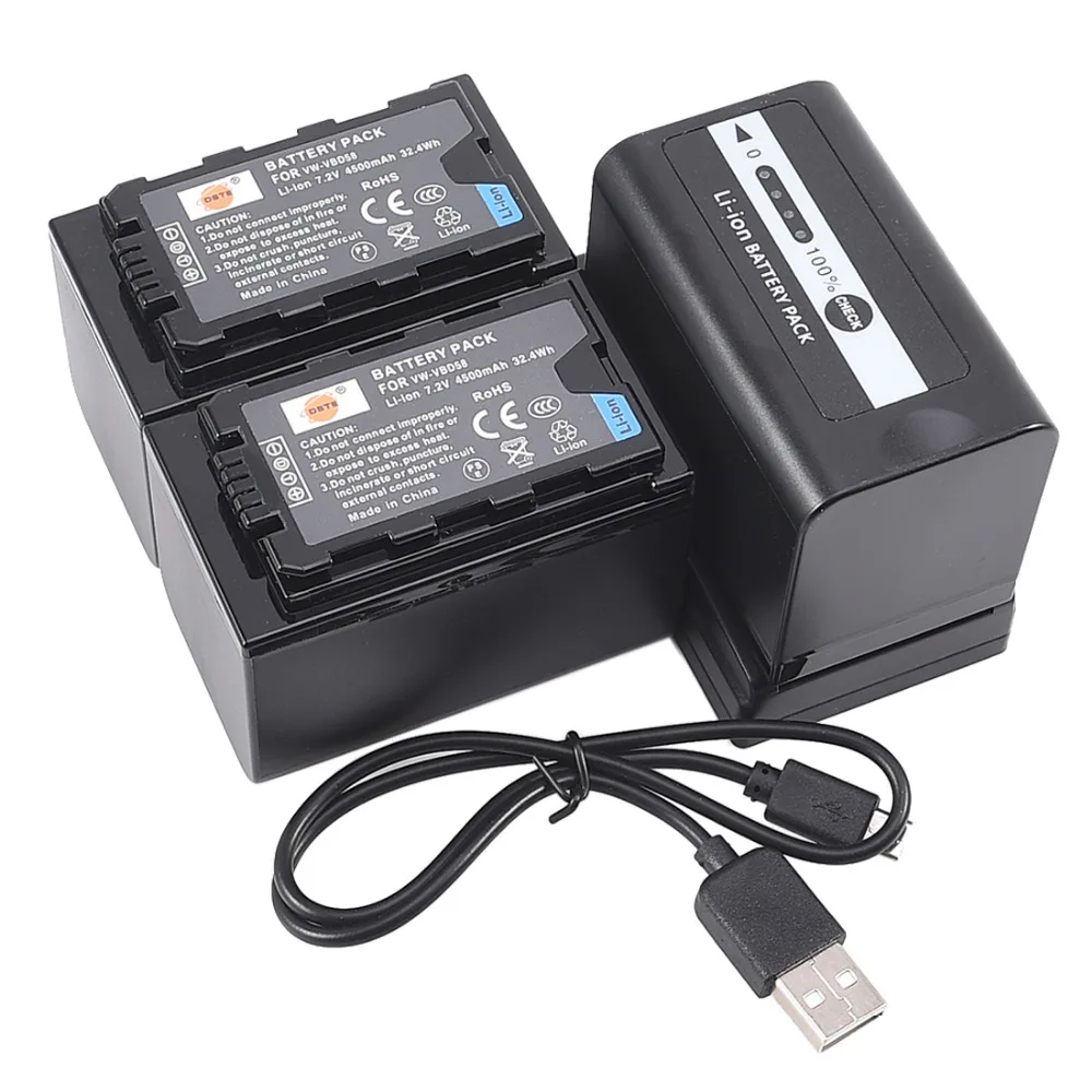 DSTE 3PCS VW VBD58 Li ion Battery with USB Port Charger for Panasonic