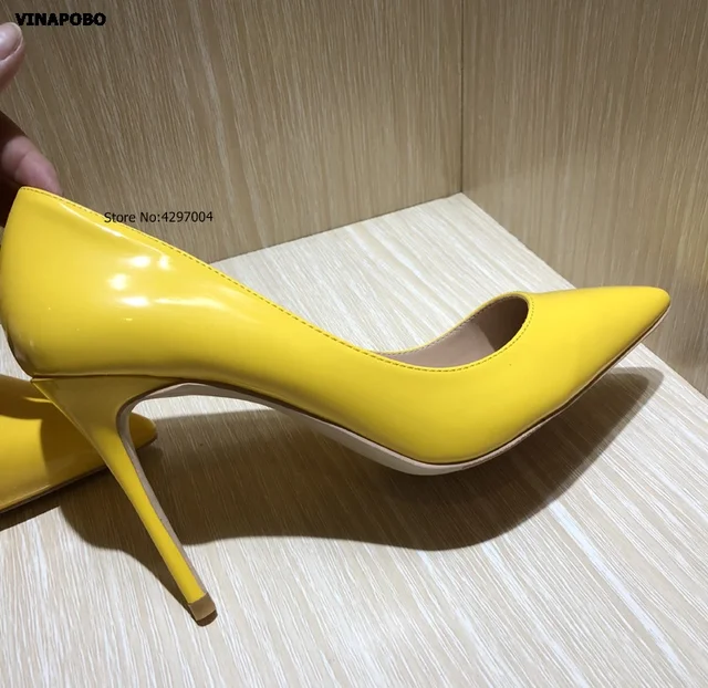 Aliexpress.com : Buy Sexy Pointed toe Yellow Patent Leather High Heel ...