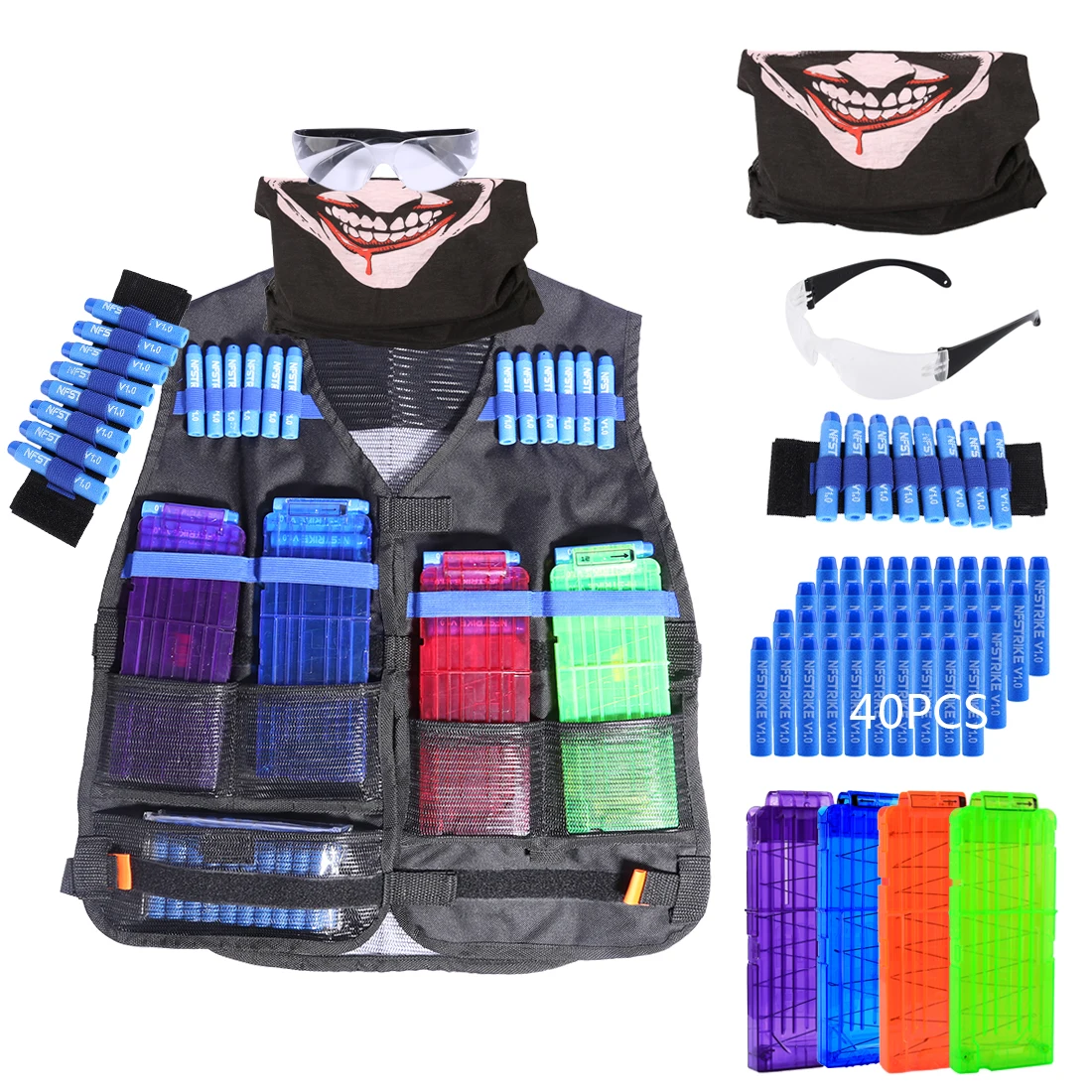 

Soft Bullet Tactical Equipment Kits for Nerf N-strike Elite Series with Refill Bullets/Reload Clips/Face Cover/Goggles/Wristband