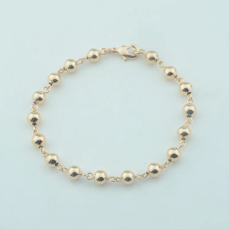 

1pcs 6mm 8mm Womens 585 Rose Gold Color Round Bead Ball Bracelets Chain