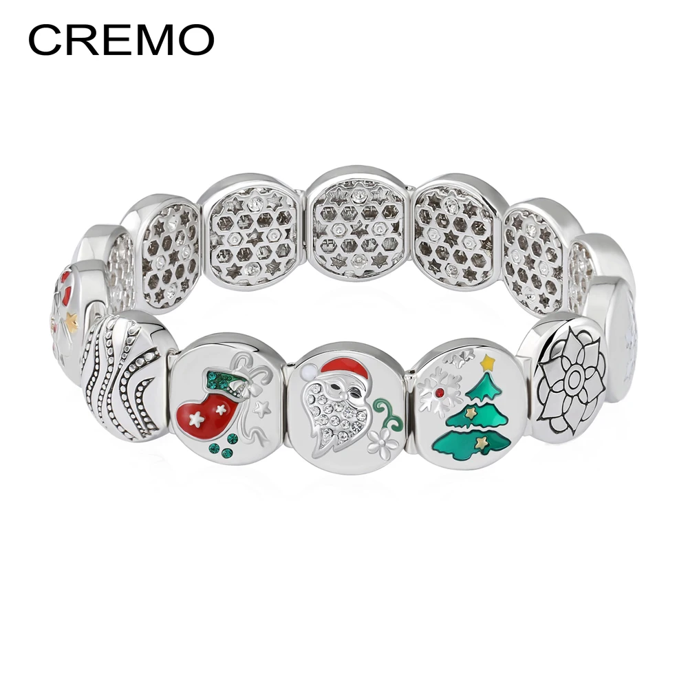 

Cremo Elastic Modular Christmas Links Bracelet Bijoux Changeable Minimalism Charms Tree Stocking Bracelet Feminino Pulseras