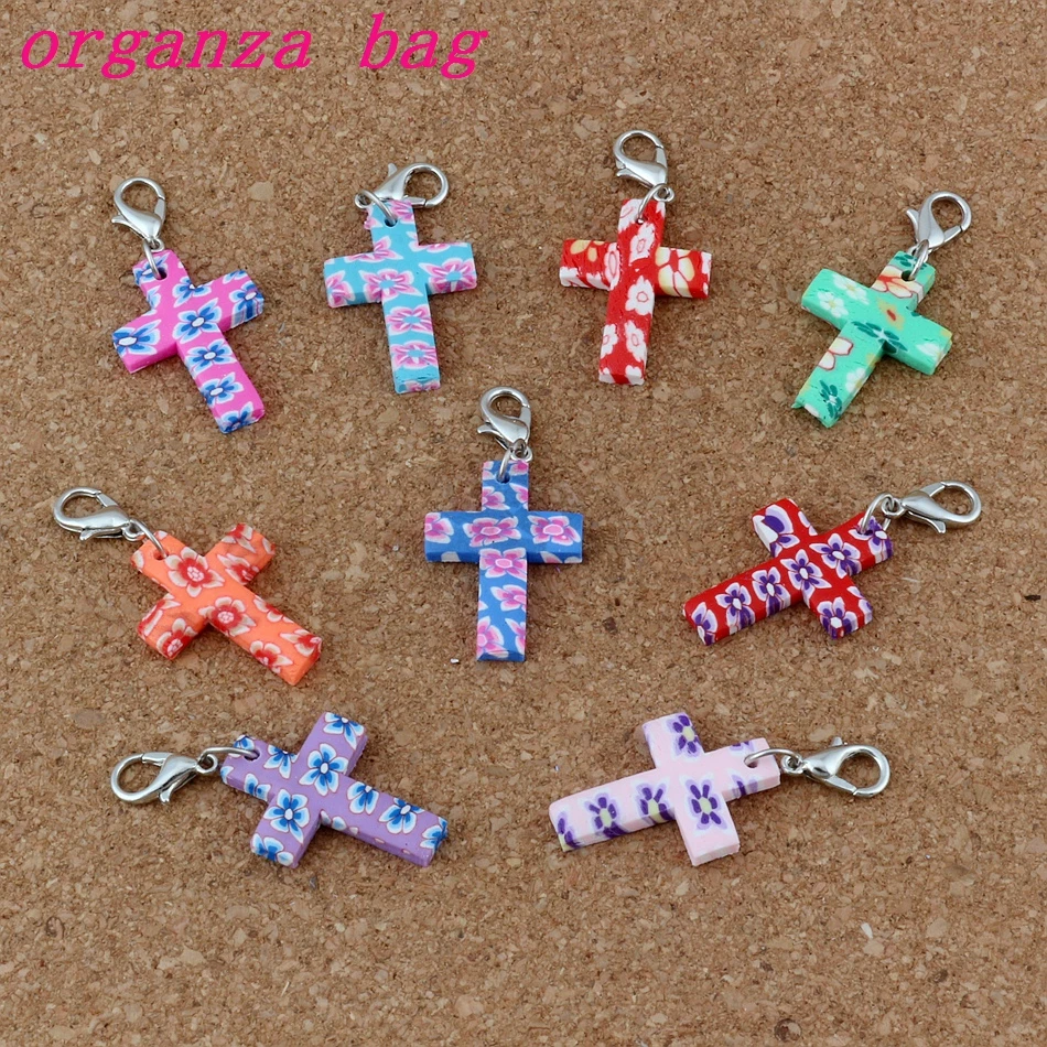 

100Pcs Mixed Polymer Fimo Clay Cross Crucifix Lobster Claw Clasp Charm Beads Floating Fit Bracelet Jewelry Findings Components
