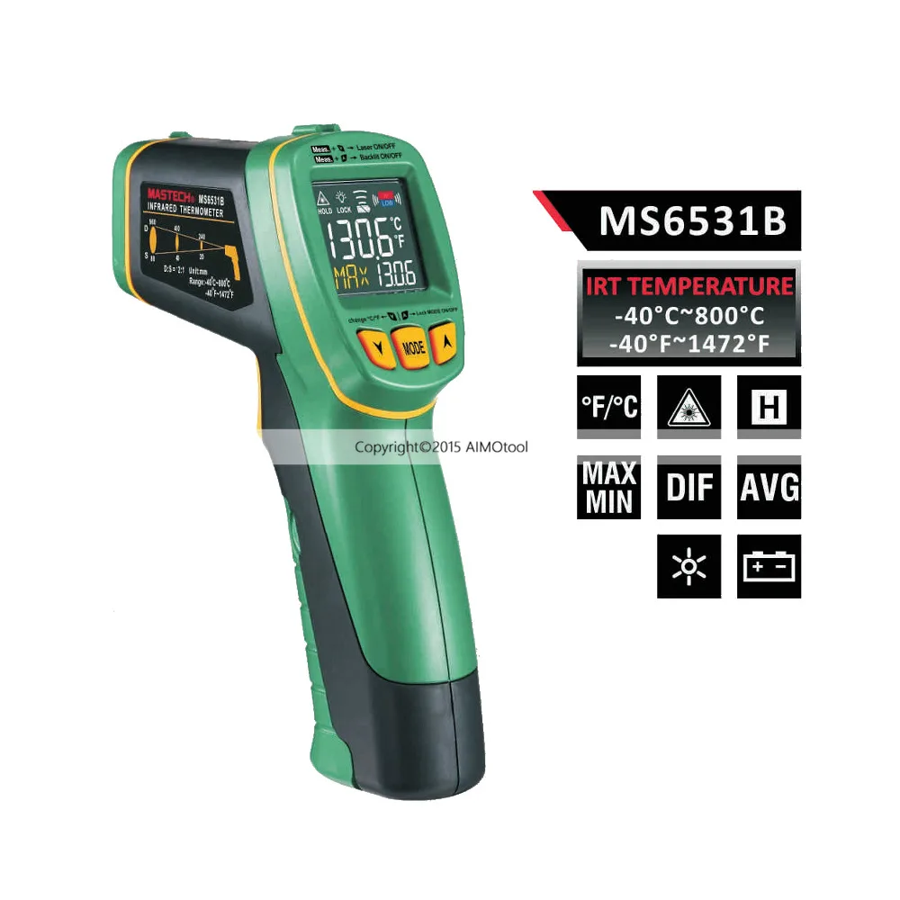

MASTECH MS6531B Handheld Non-contact Infrared Thermometer Point Temperature Gun Measurement Tool