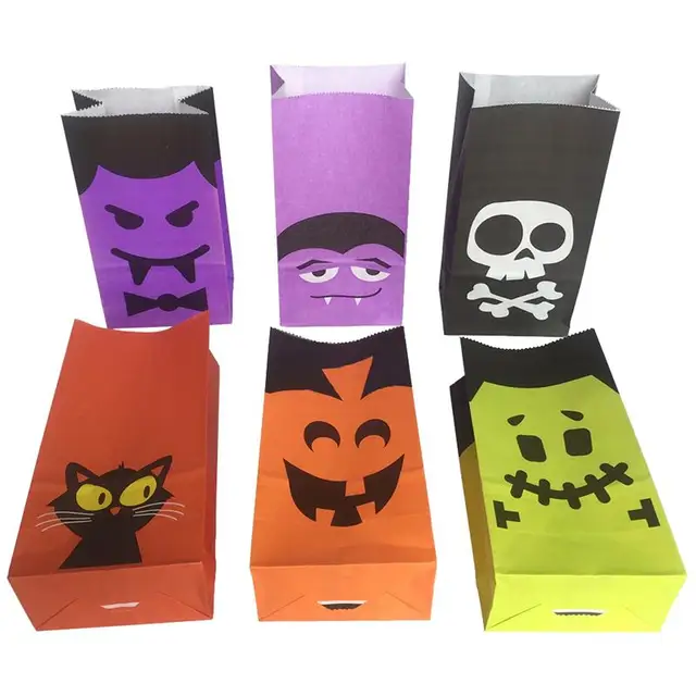 9pcs Halloween Gift Goody Candies Bags Party Favors Cookies Chocolates Biscuits Paper Bags for Kids Festival Celebration