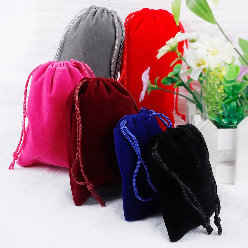 

5x7 7x9 9x12 10x15cm Jewelry Packaging Display Velvet Pouches Drawstring Packing Gift Bags & Pouches For Wedding Party Decora