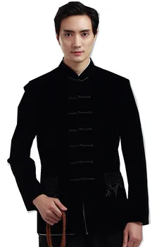 

Shanghai Story Long Sleeve Chinese Traditional clothing Chinese Button Men's Black Jacket mandarin collar kungfu Jacket for man