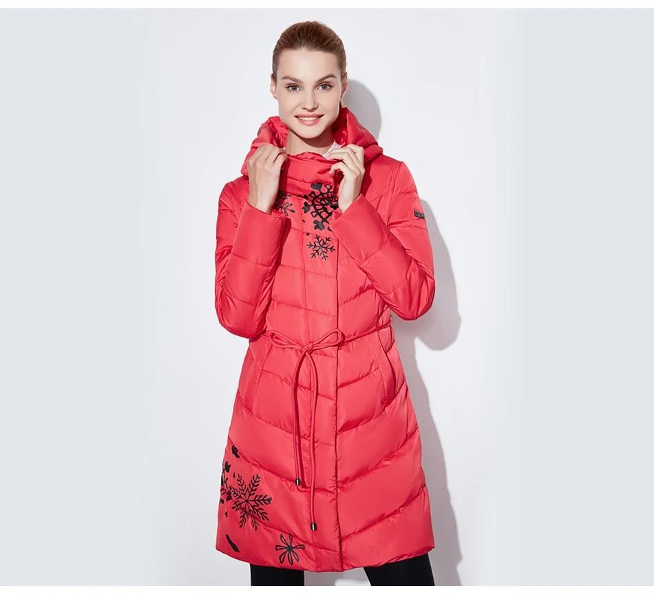 Snowclassic Spring and Autumn Женское печатное хлопковое верхнее пальто с модной и теплой дышащей капюшонкой из шлепанца с капюшоном 17227