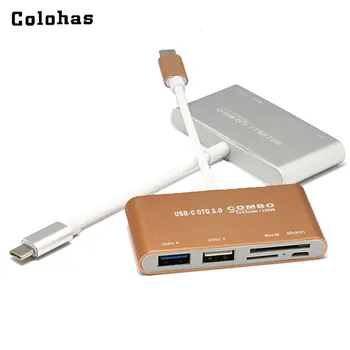 

Colohas USB 3.1 Type-C OTG Combo TF SD Card Reader + USB 3.0/2.0 HUB Aluminum Shell Adapter Silver Gold for Laptop Device Tablet