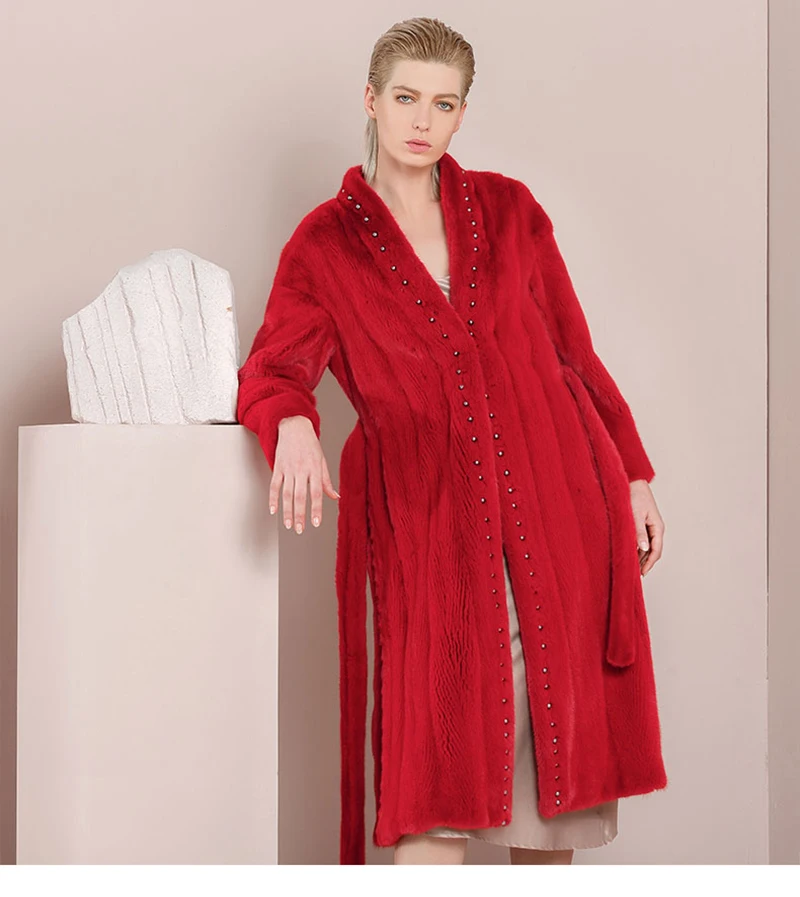 M. Y. FANSTY 2019 платья с v-образным вырезом Бисероплетение норка пальто из настоящего меха Шуба Зима импорт норковая шуба с длинным рукавом