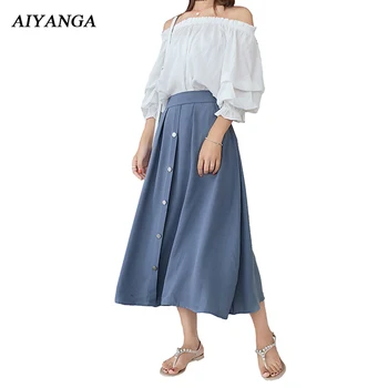 

AIYANGA 2019 Fashion Women Sets Sexy Off Shoulder White Shirts High Waist Long Skirts Female Tow Piece Set Casual Sweet lady