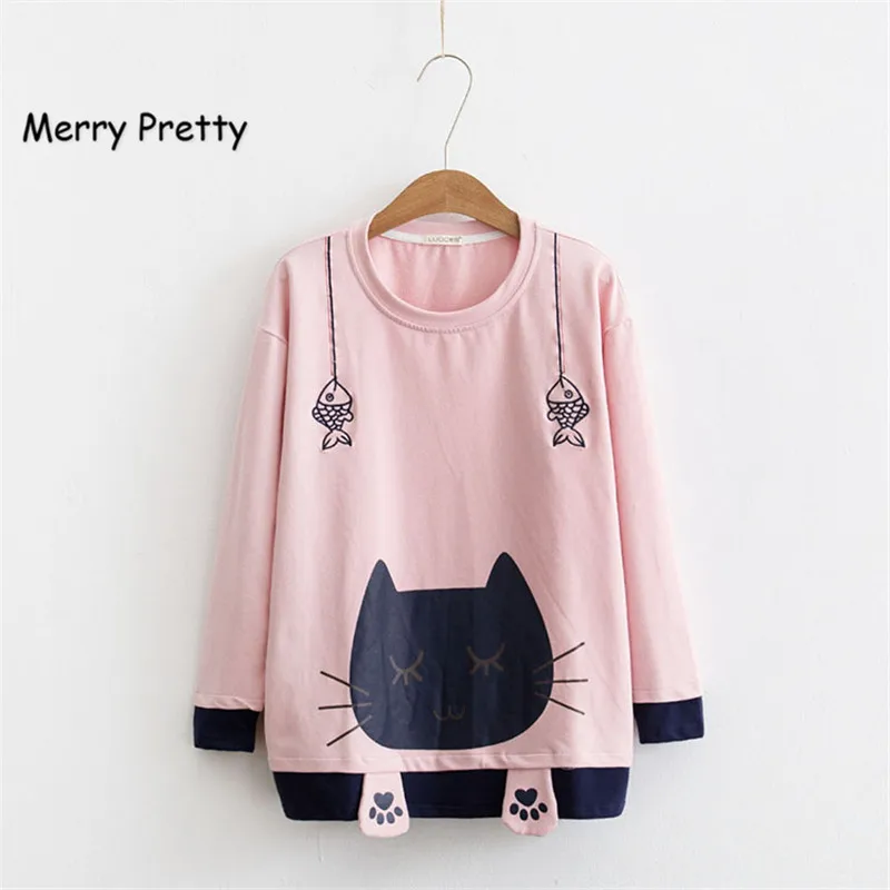 ميلاد سعيد جميلة الخريف طويل كم T قميص المرأة الحلو القط المطبوعة Kawaii تي شيرتات قطن للبنات الأسماك التطريز مضحك المحملة قمم ميلاد سعيد جميلة الخريف طويل كم T قميص المرأة الحلو القط المطبوعة Kawaii تي شيرتات قطن للبنات الأسماك التطريز مضحك المحملة قمم