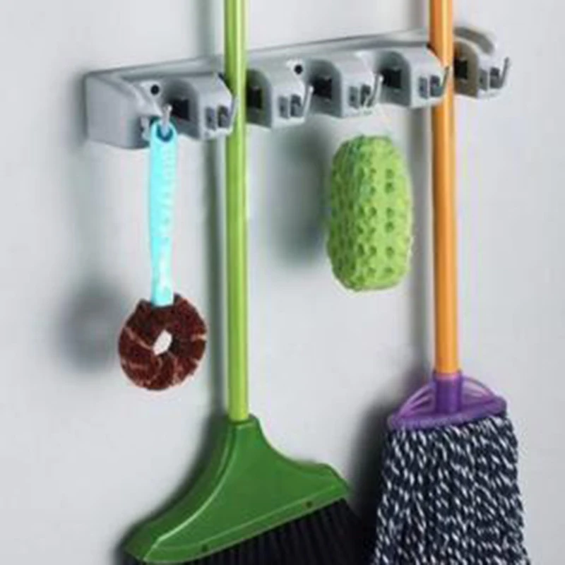 5 Position Mop Broom Holder Wall Mounted ABS Plastic Mop Holder Broom