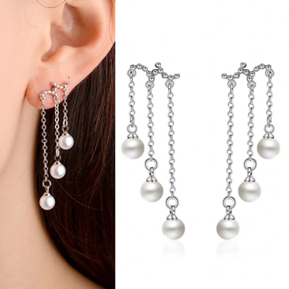 

1 Pair Elegant Big Simulated Pearl Long Earrings Lady Female Minimalist String Statement Dangle Earrings