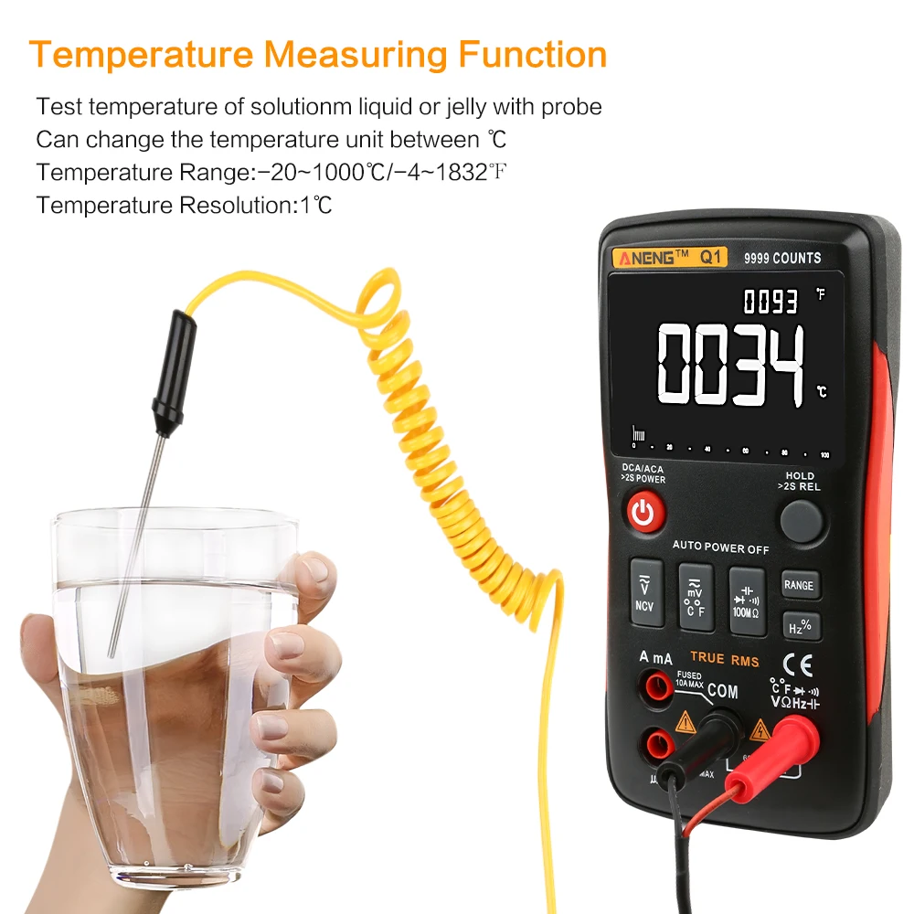 

9999 Counts Multimeter ButtonWith Analog Bar Graph AC/DC Voltage Ammeter Current Ohm Auto/Manual New Hot