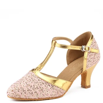 

latin dance shoes Lace ballroom shoes middle heel Salsa square shoes cross straps scarpe da ballo donna JuseDanc