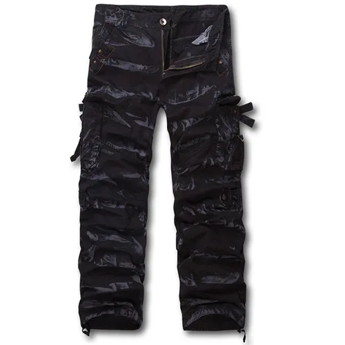 Европейский стиль Большие размеры мужские походные Мужские штаны многокарманные Твердые комбинезоны различных цветов мужские s Длинные Зеленые армейские брюки/хаки/черный QQ023 - Цвет: black2