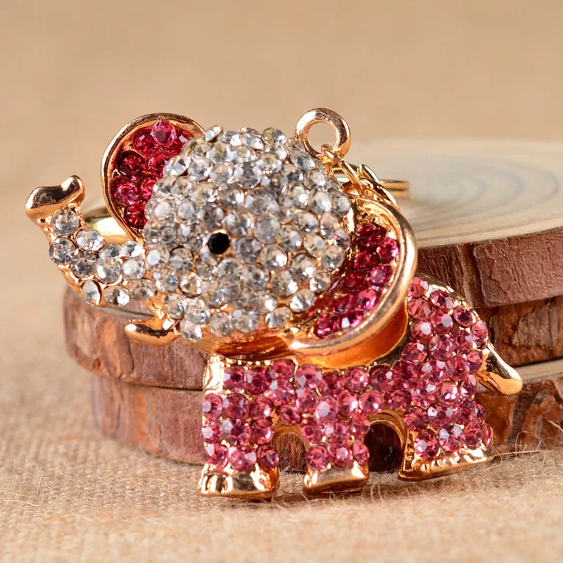 Encantos del bolso lindo amor elefante colgante Rhinestone llavero Charm Metal anillo cubierta Porta Chiavi Cubre Llaves