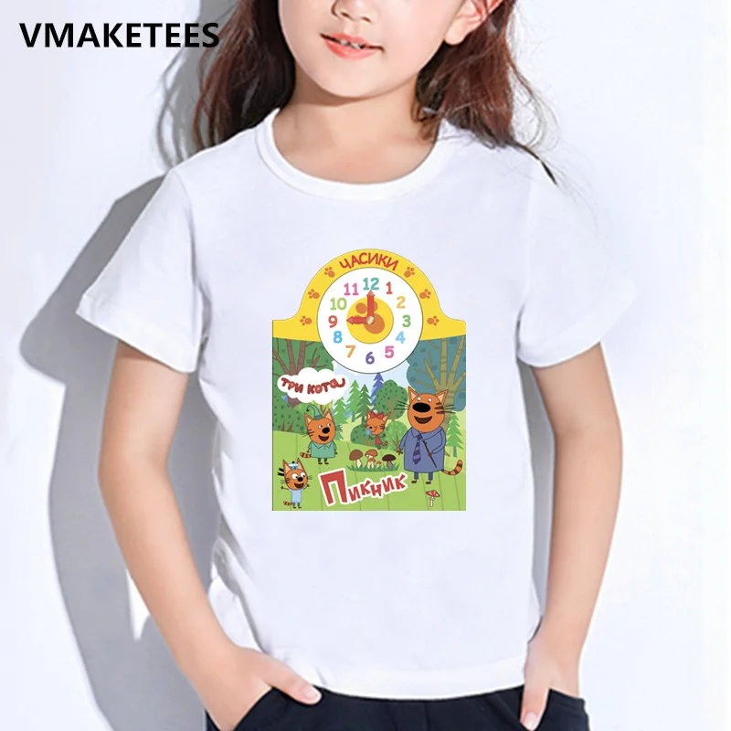Детские летние футболки с короткими рукавами для девочек и мальчиков детская футболка с рисунком кота из мультфильма «Русский» Милая забавная одежда для малышей ooo5166 - Цвет: ooo5166A