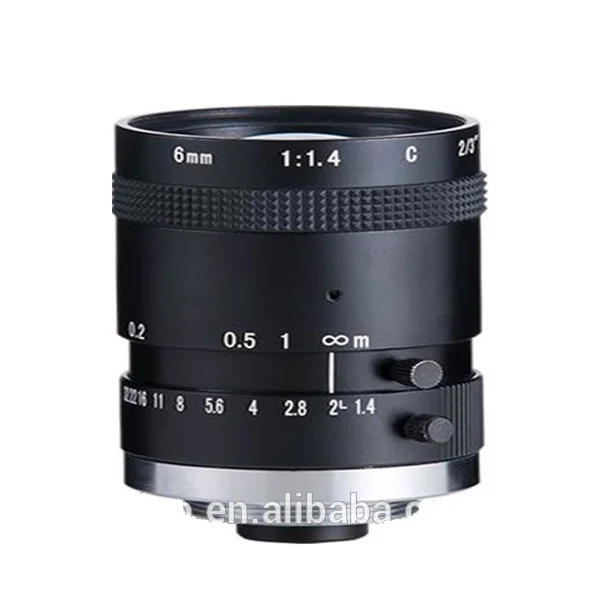 

5mp manual type low distortion fixed focus 2/3" F1.4 c mount maga pixel lens 6mm