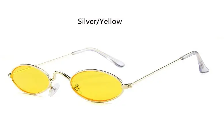 Красные овальные очки Металлические Модные мужские круглые солнцезащитные очки в готическом стиле Маленькие хип-хоп узкие очки трендовые женские солнцезащитные очки - Цвет линз: gold yellow