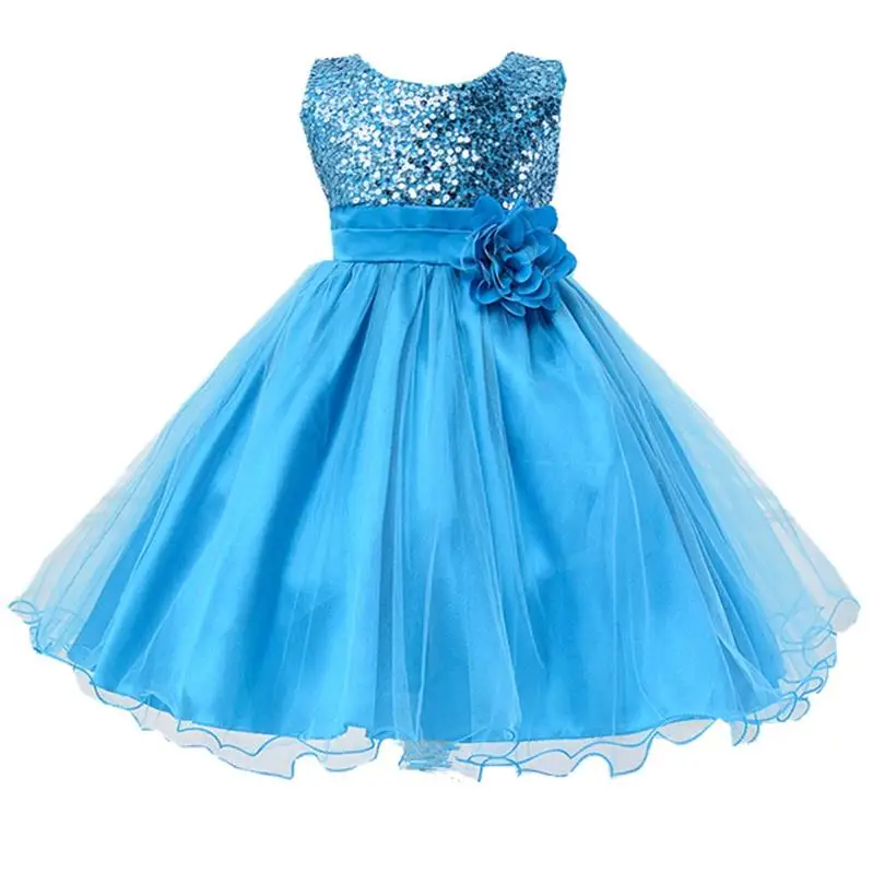 Элегантное свадебное платье принцессы с цветочным узором для девочек платье для девочек праздничные Детские платья для маленьких девочек, одежда для детей 2, 6, 7, 8, 10, 12 лет - Цвет: Sky Blue