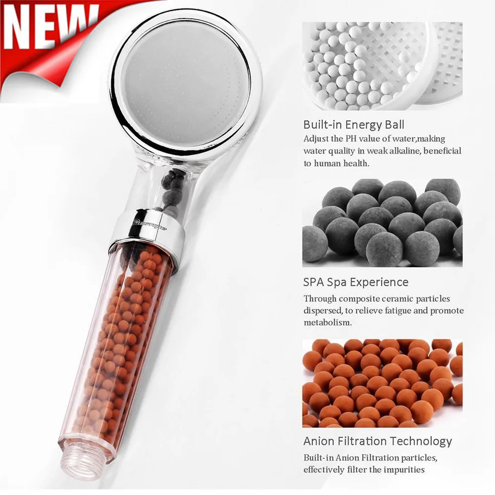 Bath High Quality Shower Head High Pressure Boosting Water Saving Filter Balls Beads Utility Head With Negative Ion Activated