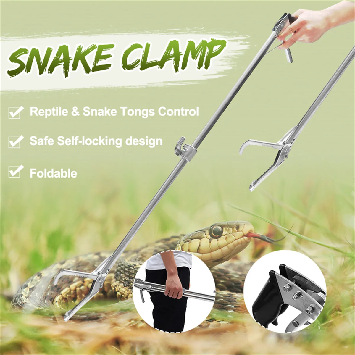 120/100/75CM Foldable Self locking Reptile Snake Catcher Tongs Stick