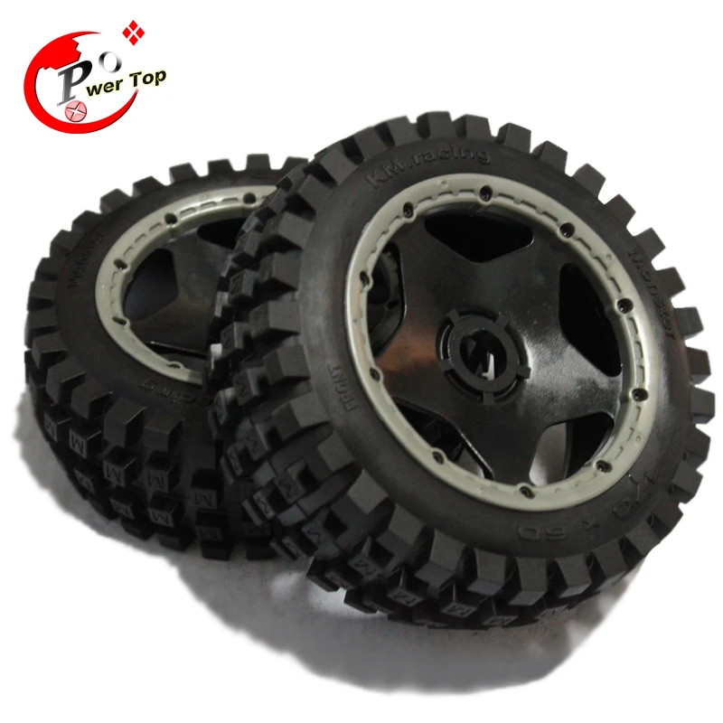 King Motor Baja Monster tire front completed set with black rim for HPI BAJA 5B Parts