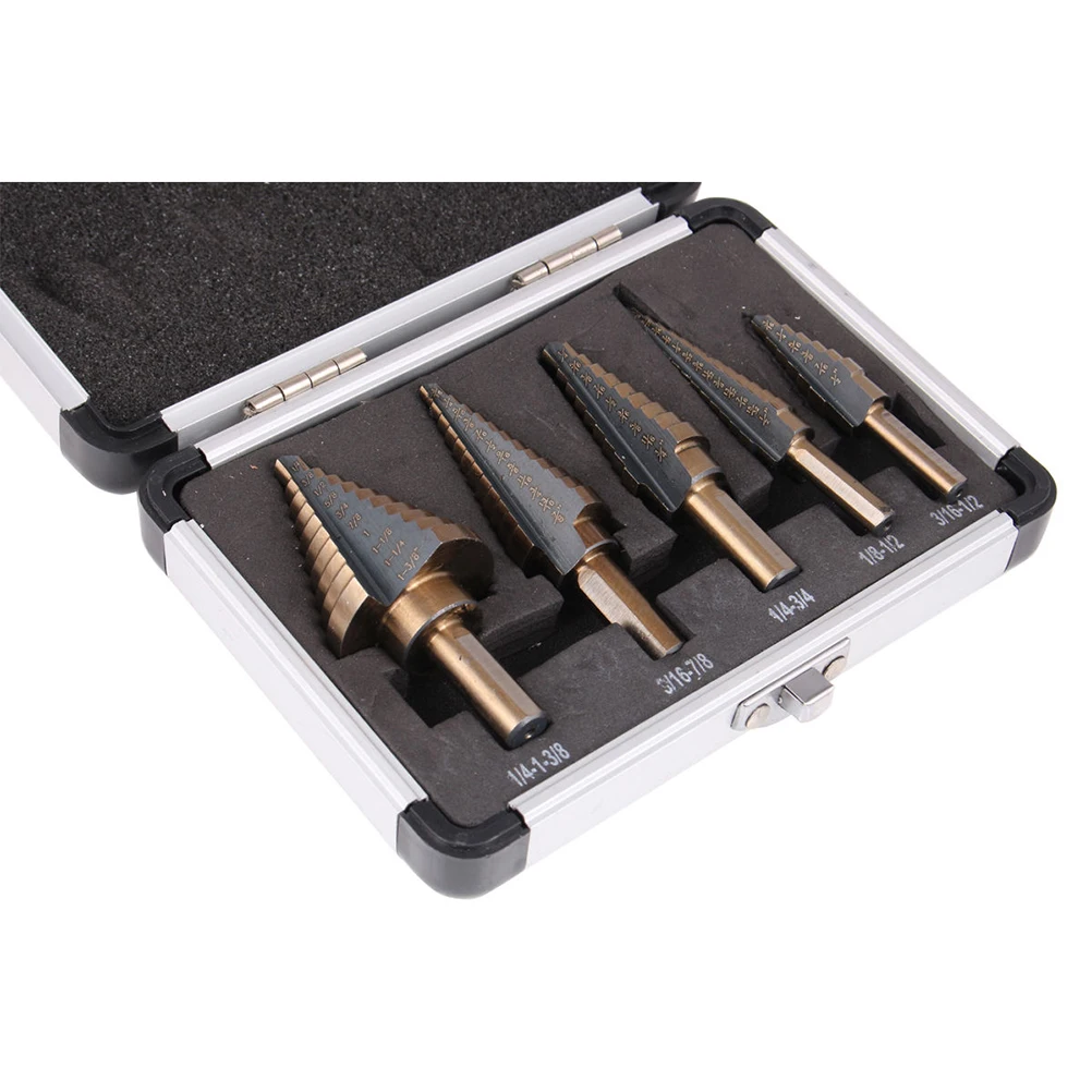 5Pcs HSS Cobalt Multiple Hole 50 Sizes Step Drill Bit Set Tools W/ Aluminum Case