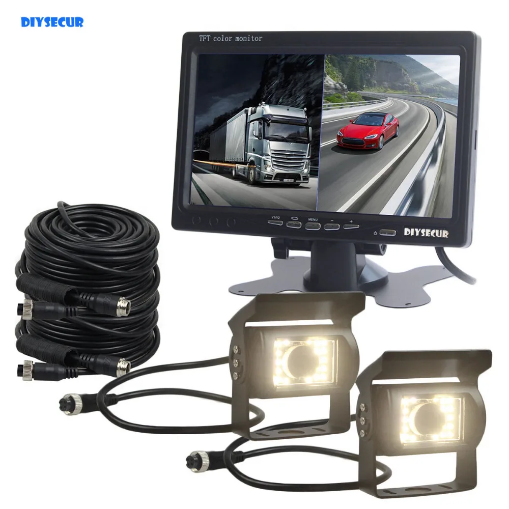 DIYSECUR DC12V-24V 7inch 2 Split LCD Screen Car Monitor LED Night Vision CCD Rear View Car Camera System for Bus Houseboat Truck DIYSECUR DC12V-24V 7inch 2 Split LCD Screen Car Monitor LED Night Vision CCD Rear View Car Camera System for Bus Houseboat Truck