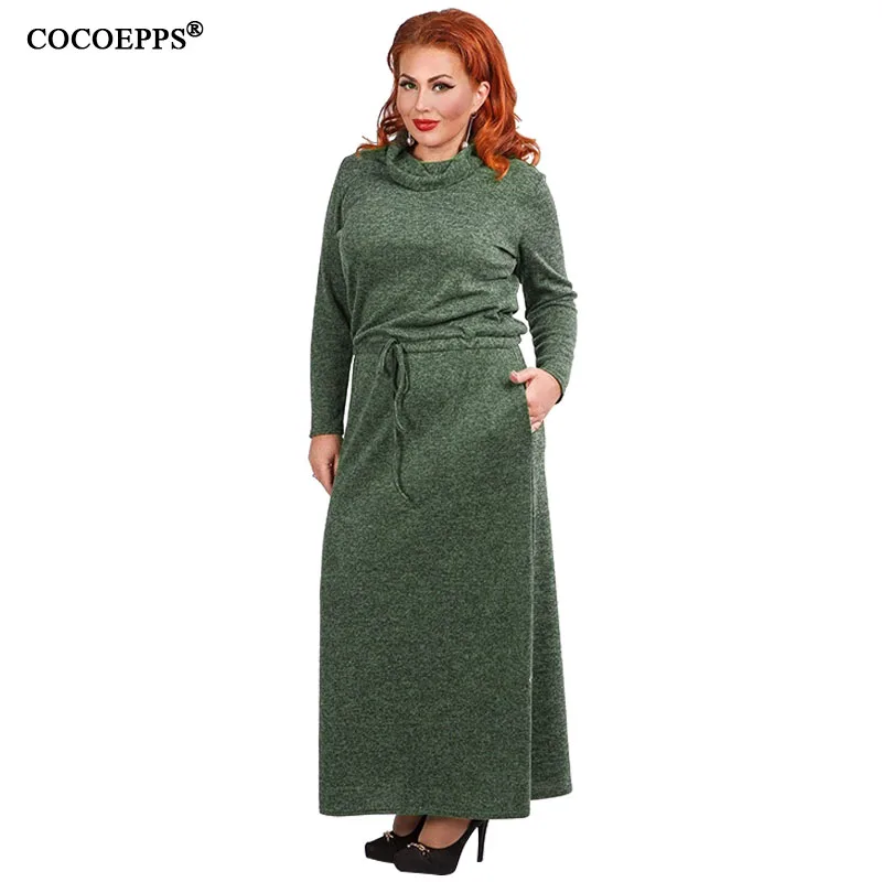 

COCOEPPS 6XL Autumn Winter Warm Women Large Size Bodycon Office Long Maxi Dress 2019 New Female Three Quarter Clothing vestidos