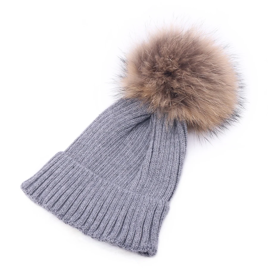 Зимние женские шапки Skullies, толстые теплые женские вязанные трикотажные шапочки с помпон из меха енота, женские Лыжные шапки Gorro для девочек, новинка