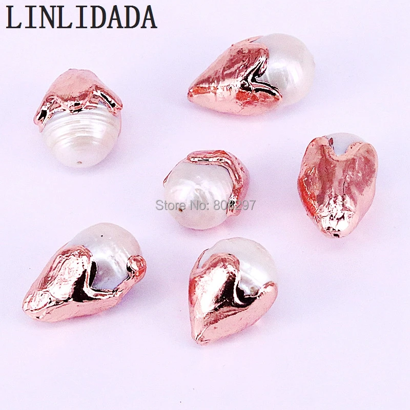 10Pcs Rose Gold Electroplated White Pearl Connector Pendant Beads