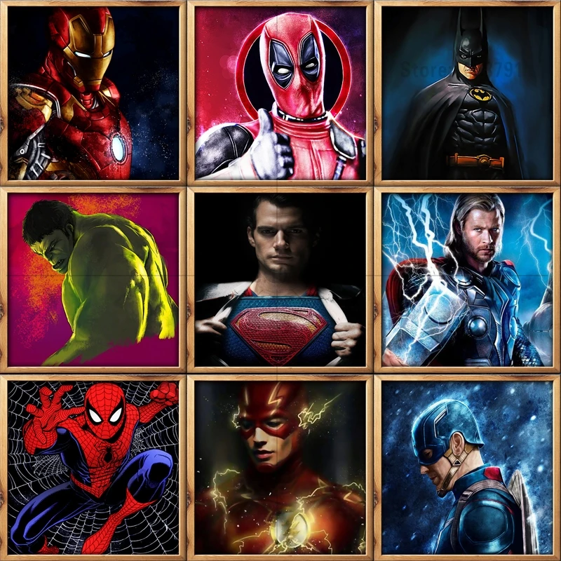 5D Diy Diamond Painting Bat man Iron man Super man Cross Stitch Square