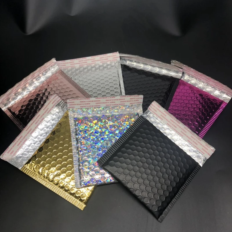 5pcs/lot Gold Foil Plastic Padded Bubble Envelopes Bags Mailers Envelope With Bubble Mailing Bag Business Supplies 15*13cm+4cm