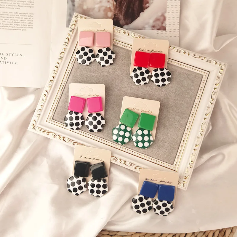 Vintage New Fashion Drop Resin Big Earrings for Women Dangle Long Geometric Spot Acrylic Metal Earring Girls Party Gifts Jewelry (2)