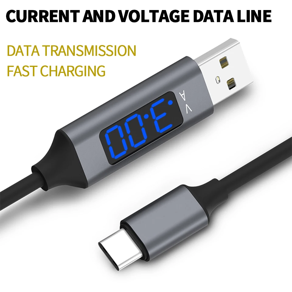 Type-C Micro USB кабель для зарядки мобильного телефона 3A быстрое зарядное устройство умный TPE Интеллектуальный ток Светодиодный дисплей линия данных для iPhone