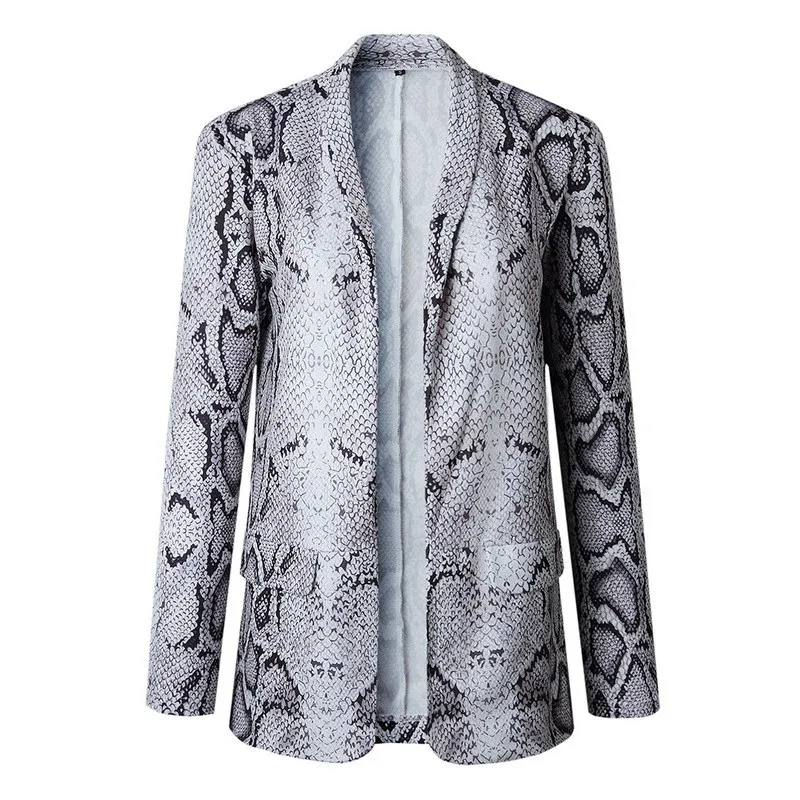 Wenyujh Women Sexy Leopard Snake Print Blazer Long Sleeve Notched Collar Pockets Suits Blazer Female Coat Outerwear Tops