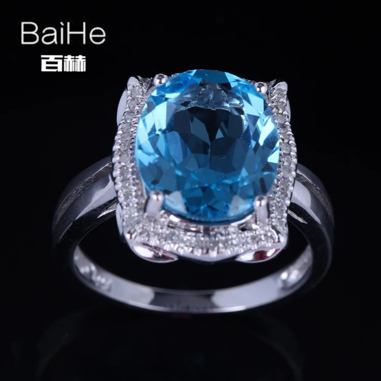 BAIHE Solid 14 K белое золото(AU585) 5.35CT Сертифицированный безупречный Овальный подлинный синий топаз свадебные женские классические ювелирные изделия из драгоценных камней кольцо